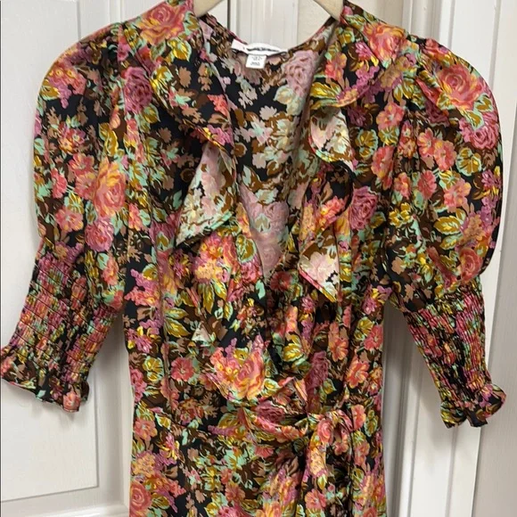 Topshop Floral Wrap Dress - Black, Pink, Brown - Picture 3 of 10